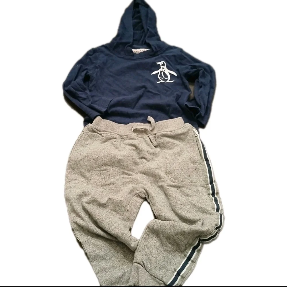 Penguin Kids Two Piece Jogger Set Size:3T Navy Blue And Grey
